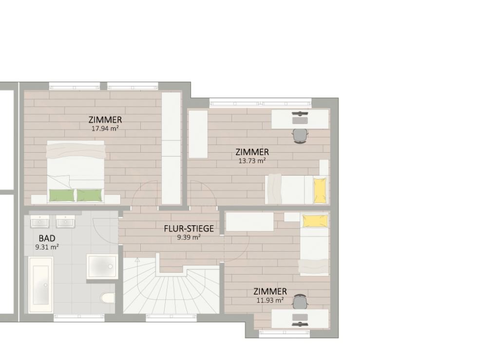 Plan Obergeschoss von Rittersporngasse 7-9 Haus 3