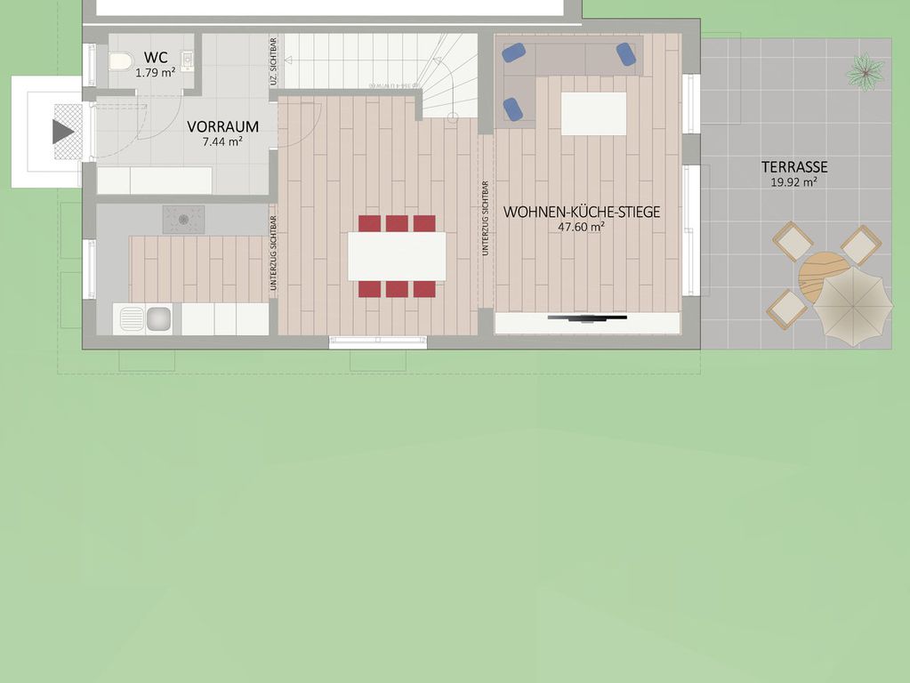 Plan Erdgeschoss von Unterfeldweg 12 Haus 4