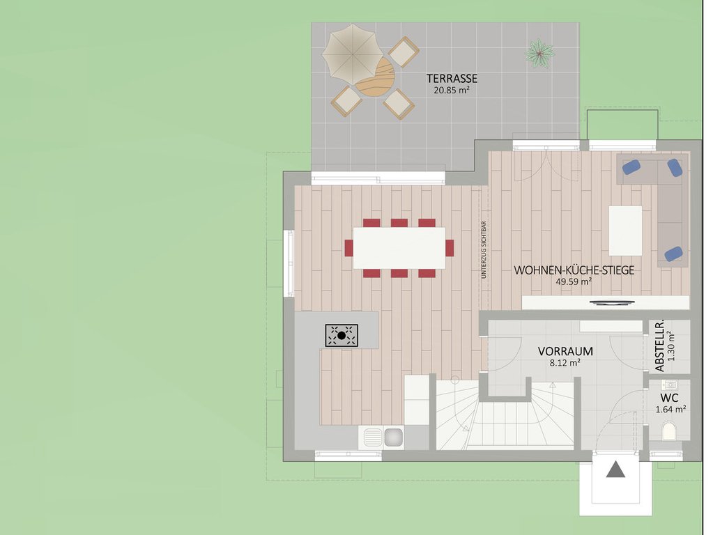 Plan Erdgeschoss von Violaweg 47 Haus 1