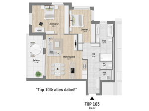 Wohnungsplan von Obstgartenweg 15-17 Top 1.03