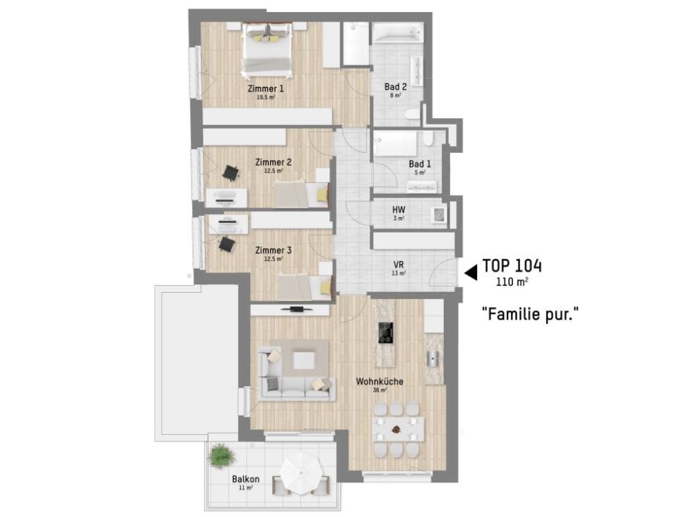 Wohnungsplan von Obstgartenweg 15-17 Top 1.04