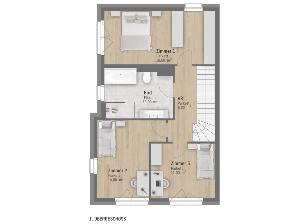 Plan Obergeschoss von Rieglgasse 1 Top 1