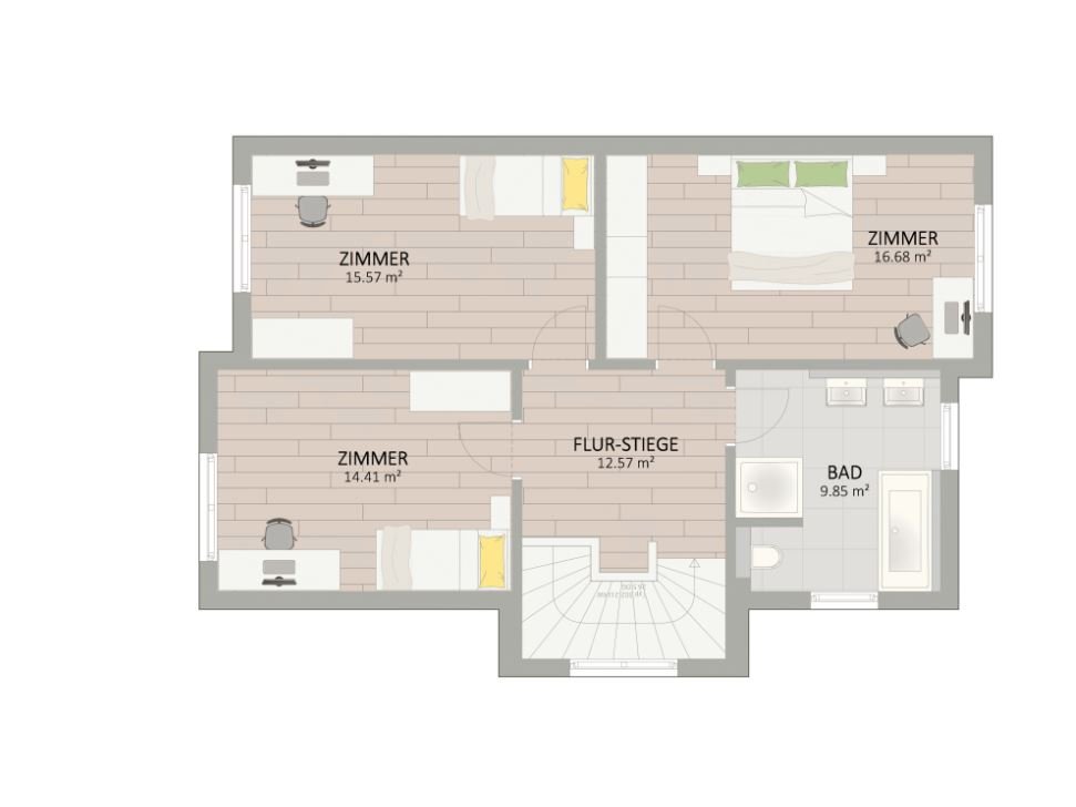 Plan Obergeschoss von Gelbsilberweg 1 Haus 2