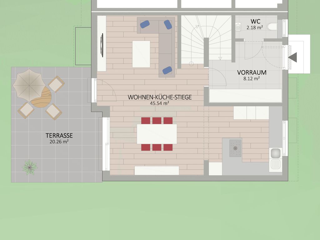 Plan Erdgeschoss von Unterfeldweg 12 Haus 1
