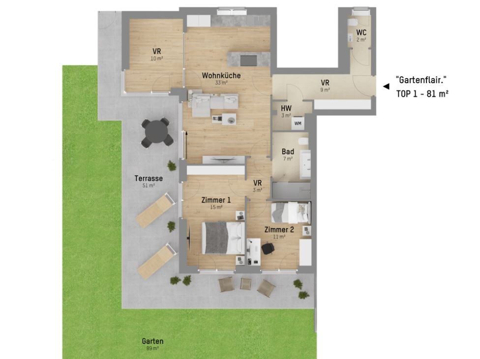 Wohnungsplan von Mühlhäufelweg 69 Top 1