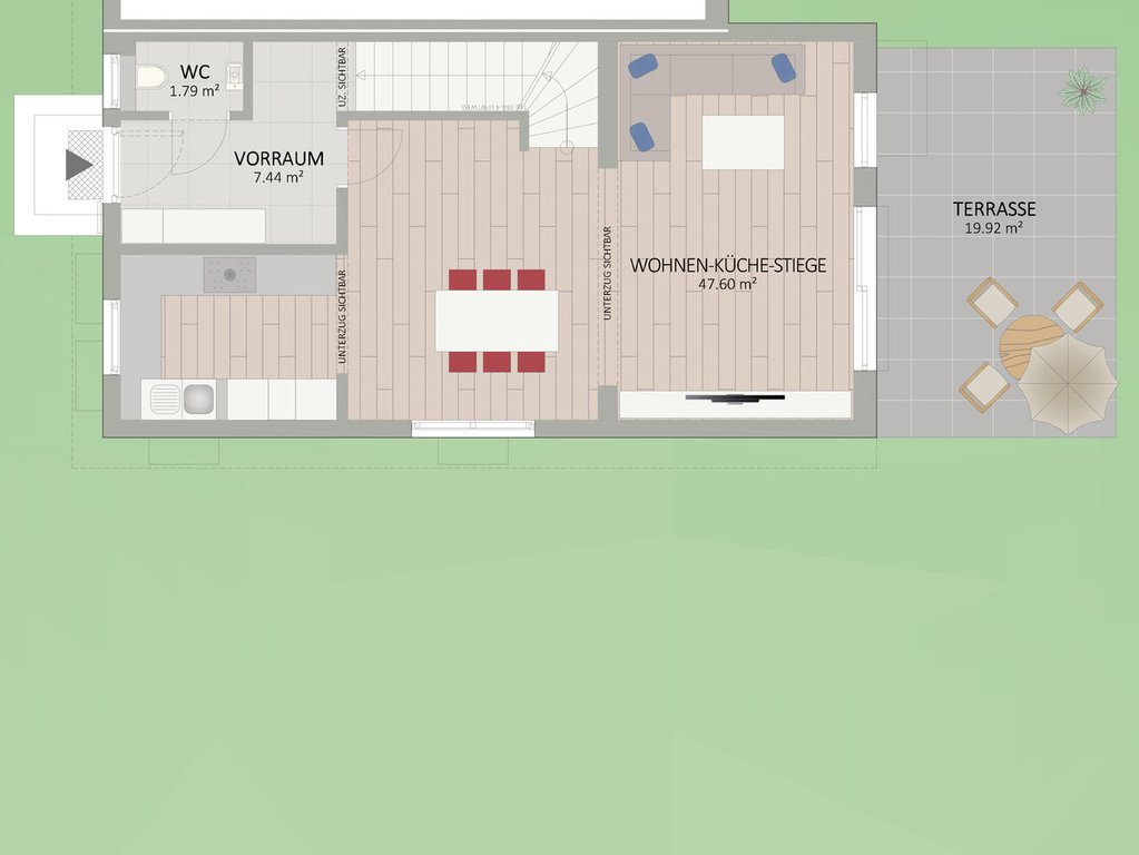 Plan Erdgeschoss von Unterfeldweg 12 Haus 4