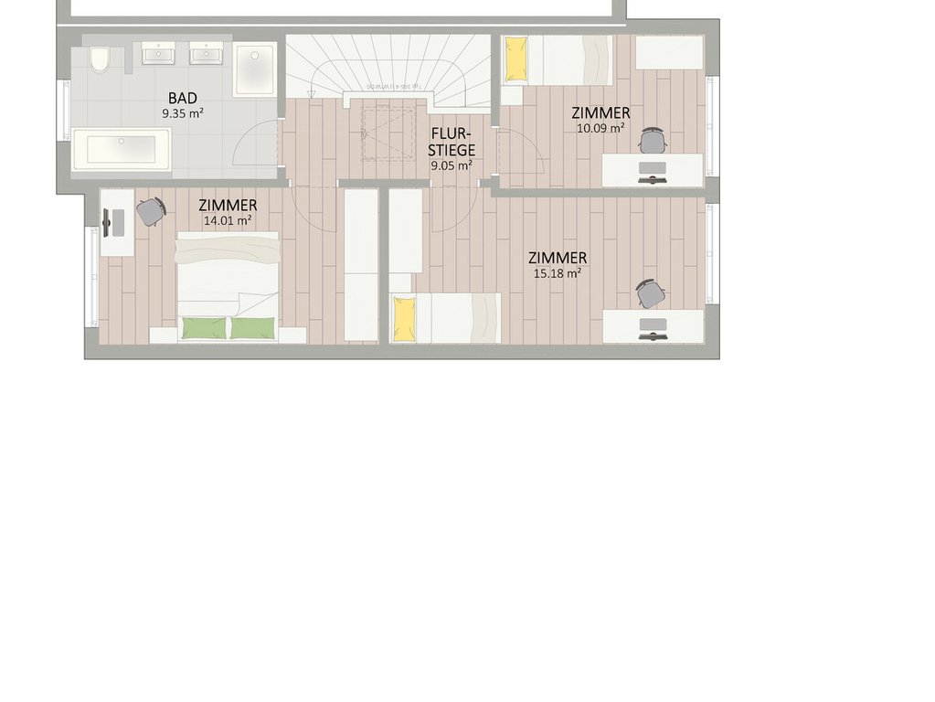 Plan Obergeschoss von Unterfeldweg 12 Haus 4