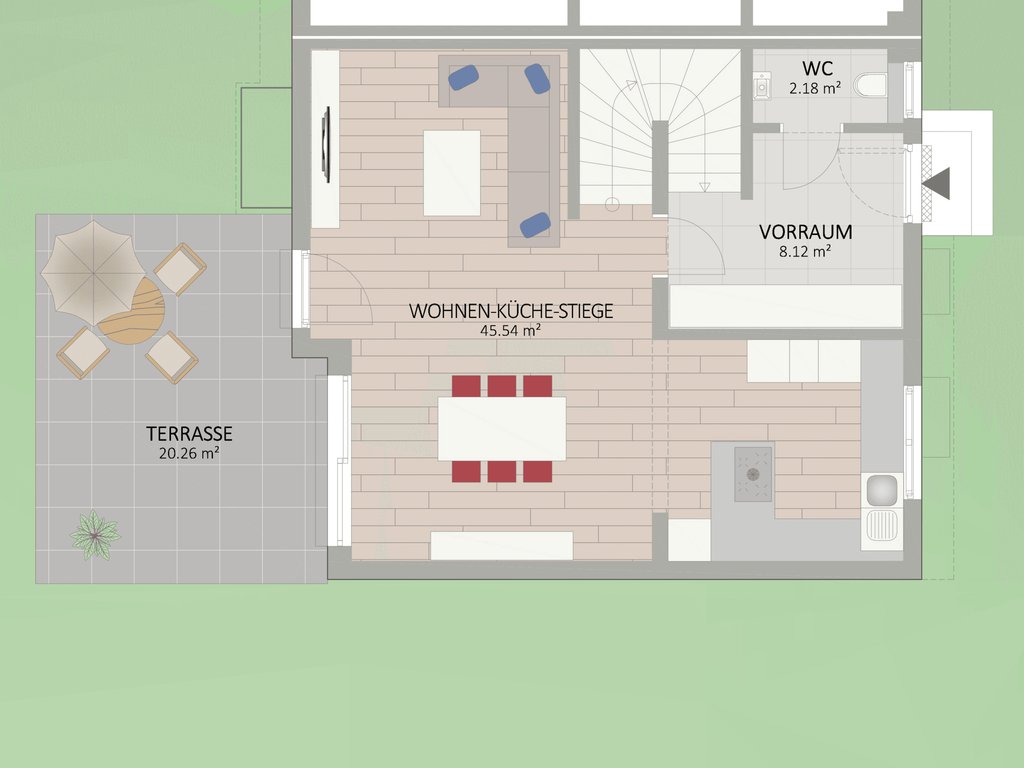 Plan Erdgeschoss von Unterfeldweg 12 Haus 1