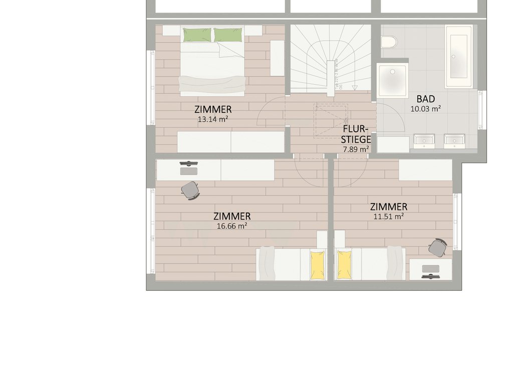 Plan Obergeschoss von Unterfeldweg 12 Haus 1