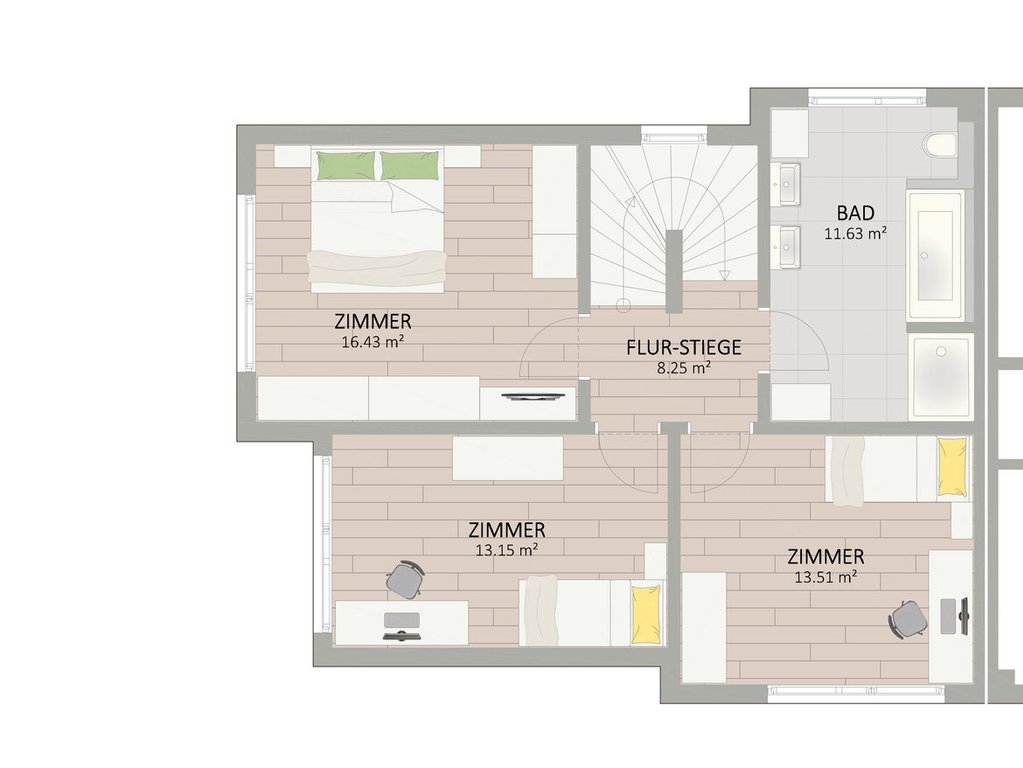 Plan Obergeschoss von Dumreichergasse 104 Haus 2